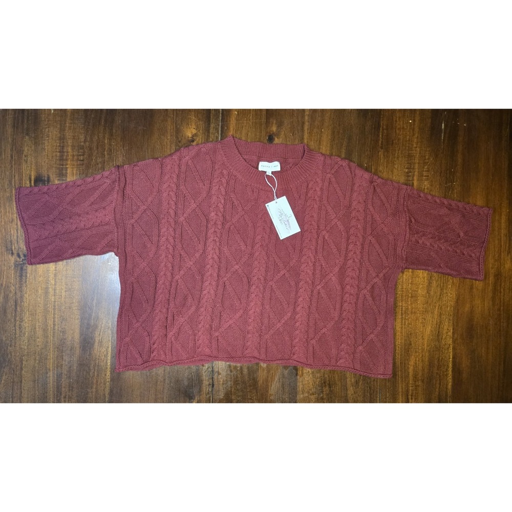 Entro Into The Season Sweater Maroon Crop Womens Small Cableknit NWT Oversized‎